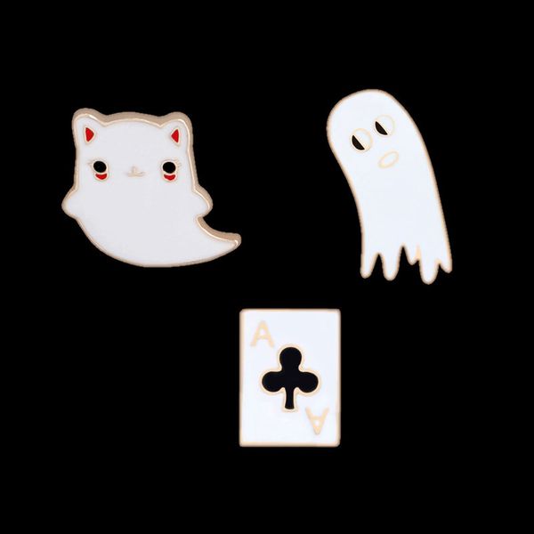 

pins, brooches men kids enamel pin cute cartoon pins ghost playing card cat metal for women jewelry denim jackets collar badge, Gray