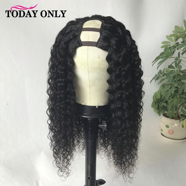 

lace wigs u part wig human hair kinky curly for black women glueless scalp shape 150 180 density remy brazilian 8-30', Black;brown