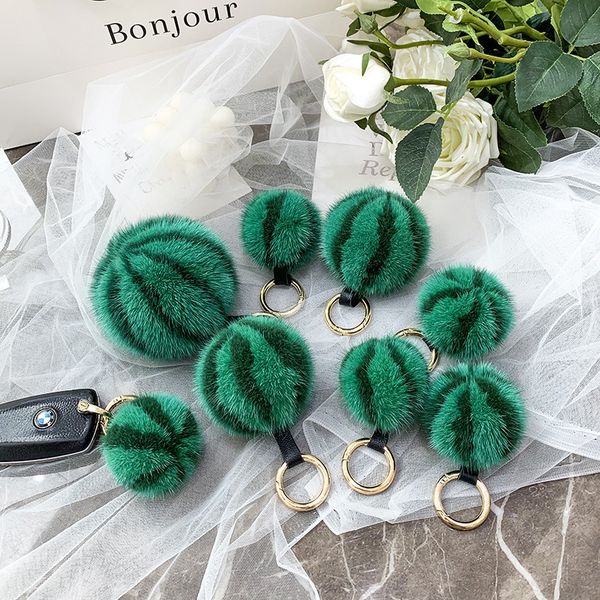 

genuine natural real keychain soft little watermelon pendant women bag charm leather strap car key metal ring ornaments, Silver