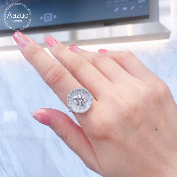 

aazuo orignal 18k white gold real diamond 0.85ct full drill diamonds roundle disk ring fashion gift for woman birthday, Golden;silver