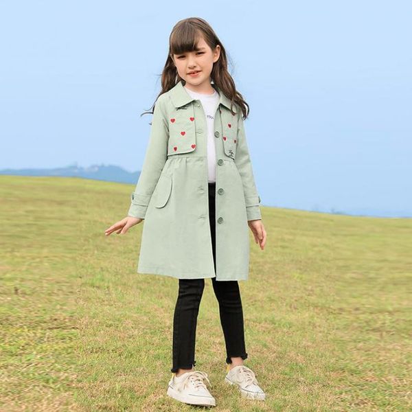 

autumn winter fashion girl's mid length coats with belt slim warm turn down collar outwear windproof daily coats for 5-14y girls, Blue;gray