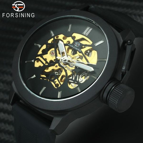 

wristwatches fashion sports watch men auto mechanical hollow dial rubber strap forsining mens watches wristwatch male clocl, Slivery;brown