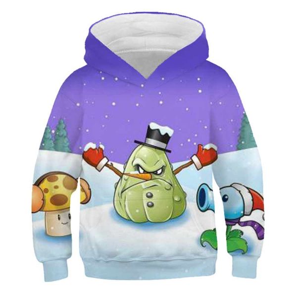 

plants vs zombies autumn winter boy girl clothes children cartoon game hooded sweatshirt kids casual sportswear clothing hoodies, Black