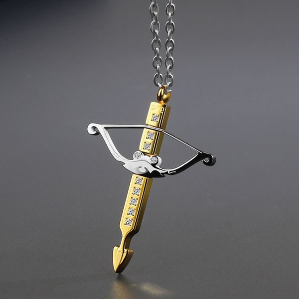 

pendant necklaces fashion personality titanium steel cross crossbow necklace cupid arrow men party gift punk hip hop jewelry, Silver