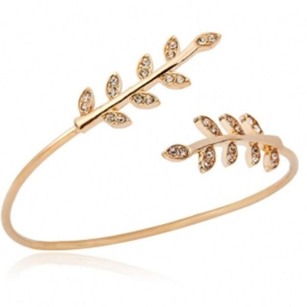 

bangle fashion unique design simple leaves open bracelet vintage metal cross leaf adjustable bracelets for woman gift, Black