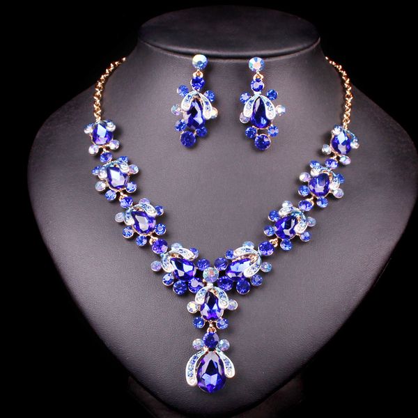 

fashion crystal necklace earring set bridal jewelry sets for brides bridesmaid wedding party prom costume decoration gift women, Silver