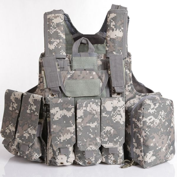 

hunting jackets 8pcs/set tactical vest gear molle ciras combat w/magazine pouch releasable armor plate carrier strike vests, Camo;black
