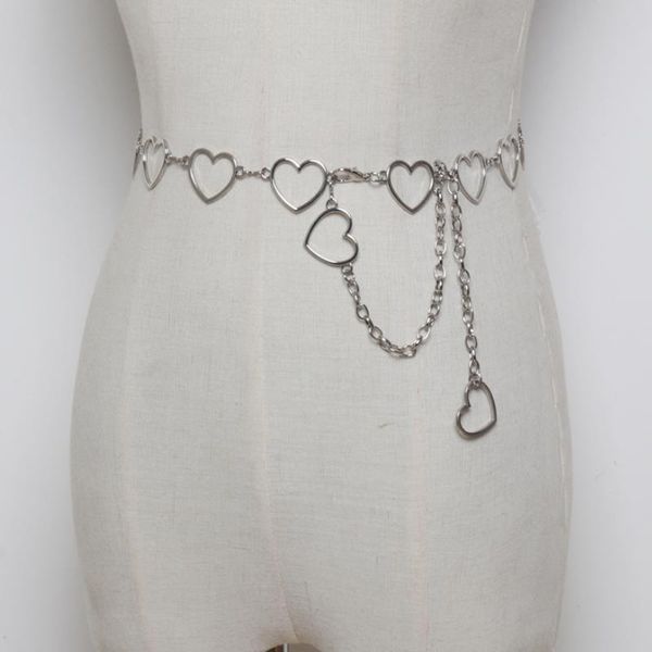 

new women's belt fashion metal leaves heart chain belt chain gold narrow metal chunky fringes belts for women hip, Black;brown