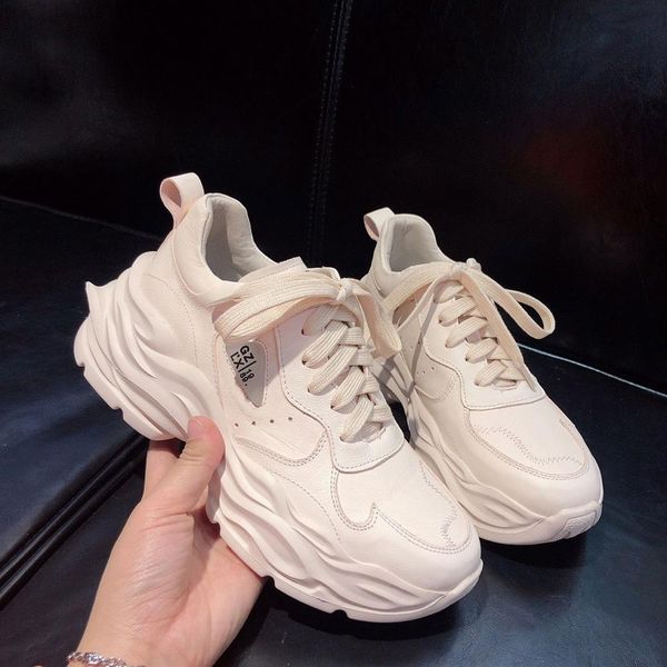 

leather white sneakers lace up casual women shoes flat genuine leather sports flats casual trainers female platform girls shoes, Black