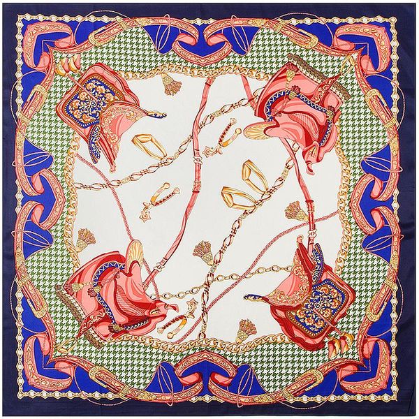 

100% silk scarf women chain painting fneckerchief female foulard square scarves female bandana office lady headband muslim wrap bbyvgn, Black