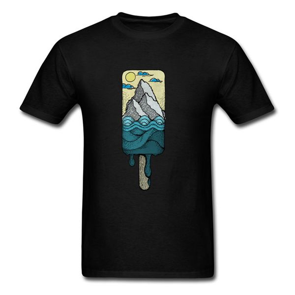 

ice mountain melt 2018 men black t-shirt creative drawing popsicle print short sleeve cotton t shirts ing