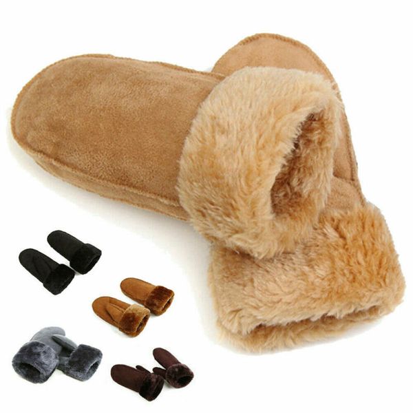 

winter women wool gloves genuine leather gloves ladies leather mittens thicken warm cute sheepskin women outdoor, Blue;gray