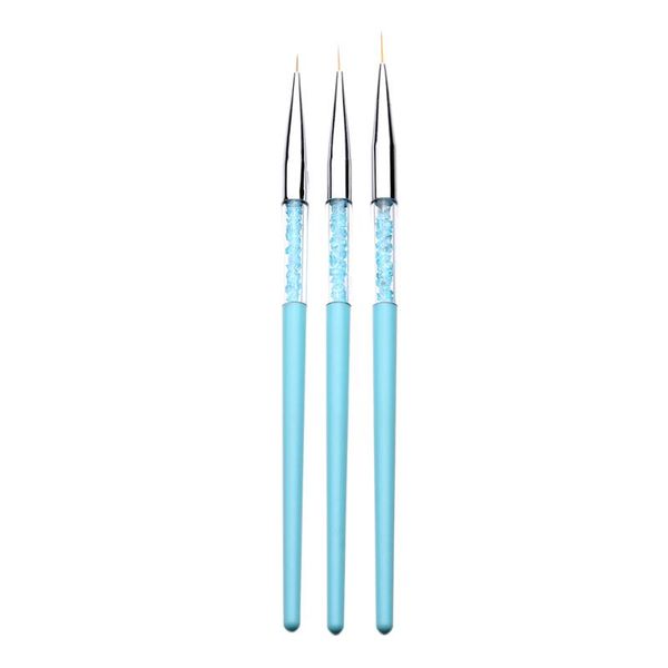 

nail brushes 3pcs brush professional liner pen with rhinestones handle for drawing details blending lines stripes tool kit, Yellow