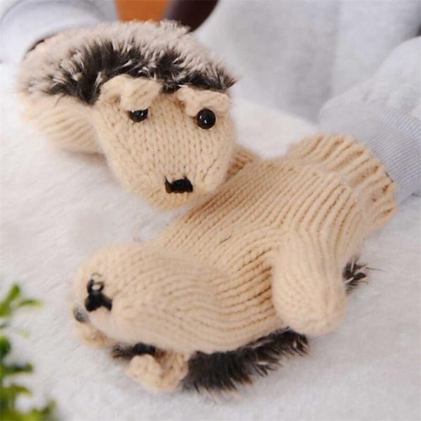 

indjxnd cartoon cute hedgehog gloves women winter warmer knitted crochet wrist cartoon lining fleece mittens outdoor gifts hot, Blue;gray