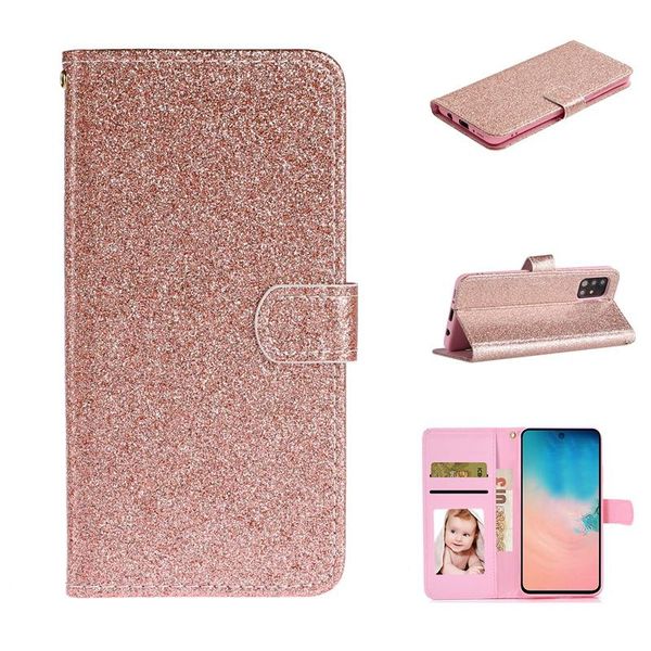 

for samsung s20 ultra plus a51 a71 a21 a01 luxury glitter wallet leather cases powder shiny sparkly bling flip cover sparkle holder pouch