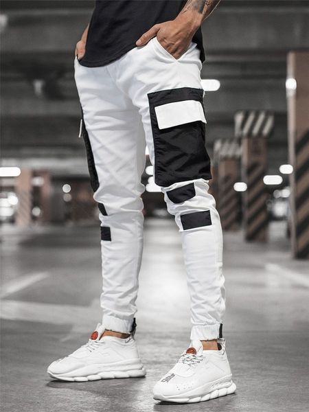 

designer mens pants mid waist sports trousers autumn fashion contrast color printed male pencil pants, Black