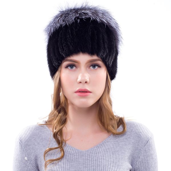 

handmade russian women real striped skullies beanies hats fur winter lady caps fashion headgear lf5093, Blue;gray