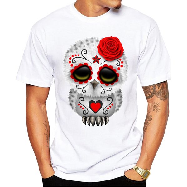 

2018 summer blue elephant men t shirt short sleeve casual cool tee fashion dead sugar skull owl printed t-shirts