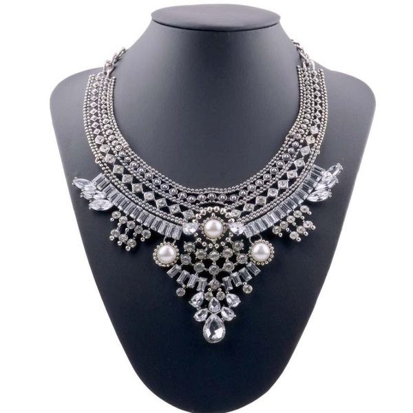 

chokers 2021 vintage crystal rhinestone choker necklace women ethnic big bib maxi chunky statement pendants necklaces, Golden;silver