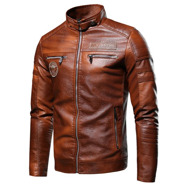 

men 2020 autumn new casual motor distressed leather jacket coat men vintage outwear faux leather jackets men, Black;brown