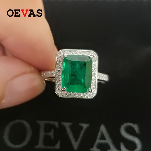 

cluster rings oevas 100% 925 sterling silver for women rectangle created moissanite emerald gemstone diamonds wedding party fine jewelry, Golden;silver