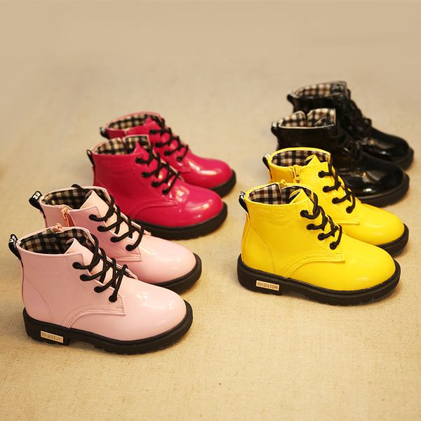 

новый 2020 girls'boots boys'shoes весной и осенью кожа pu детские ботинки способа малыша ботинки зимы теплые 3bb, Black;grey
