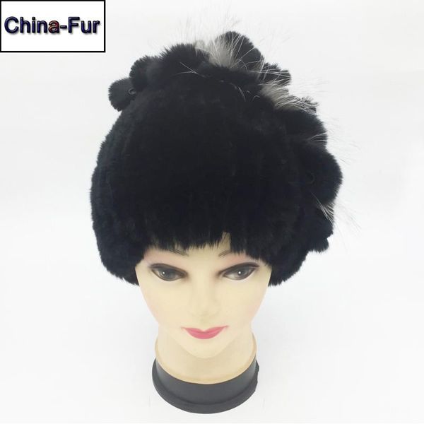 

beanie/skull caps 2021 russia elastic knitted real rex fur beanies hats brand women hat 100% natural cap, Blue;gray