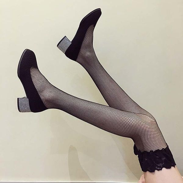 

sock boots over the knee high boots woman rhinestone heel women's summer mesh shoes korea style female black