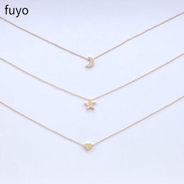 

chokers fuyo 3pcs simple heart moon star choker necklaces bohemian pendant necklace for women on neck bijoux jewelry accessories, Golden;silver