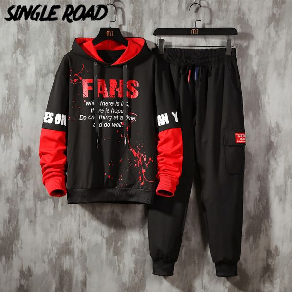 

singleroad mens tracksuit men sets 2020 patchwork print hoodie japanese streetwear long sleeve sportswear hip hop 2 pieces set, Gray