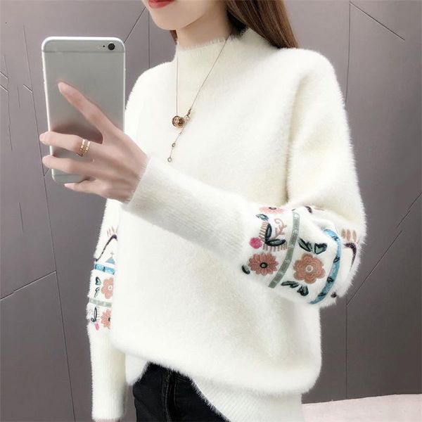 

свитер женщин розовый синий плюс размер сыпучие фонарь с длинным рукавом вышивка свитера 2019 новая осень зима основывая одежда ld1141, White;black