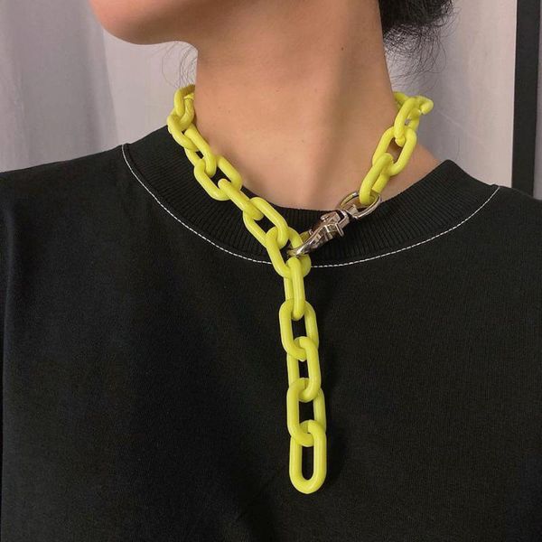 

punk miami cuban choker necklace collar statement hip hop big chunky fluorescent yellow thick chain necklace women jewelry gifts, Silver