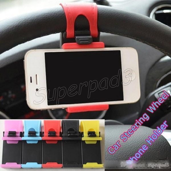 

car steering wheel phone holder stand for iphone samsung xiaomi lg htc smartphone pda gps mp4 device bracket with retail box