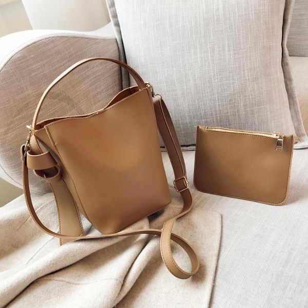 

2020 new fashion 2pcs/set simple shoulder crossbody handbag women casual pu leather pure color wide clutch messenger bag