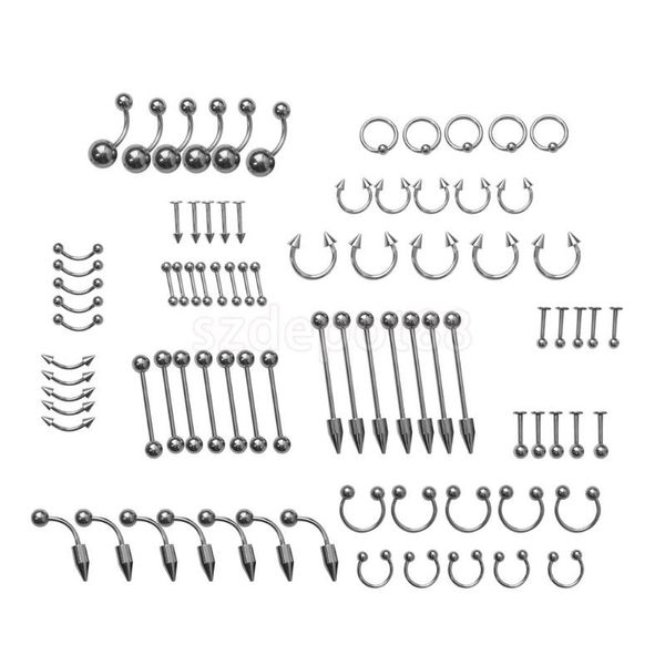 

stud wholesale 85pcs tongue eyebrow lip belly navel ring body piercing jewelry fashion novelty decorations, Golden;silver