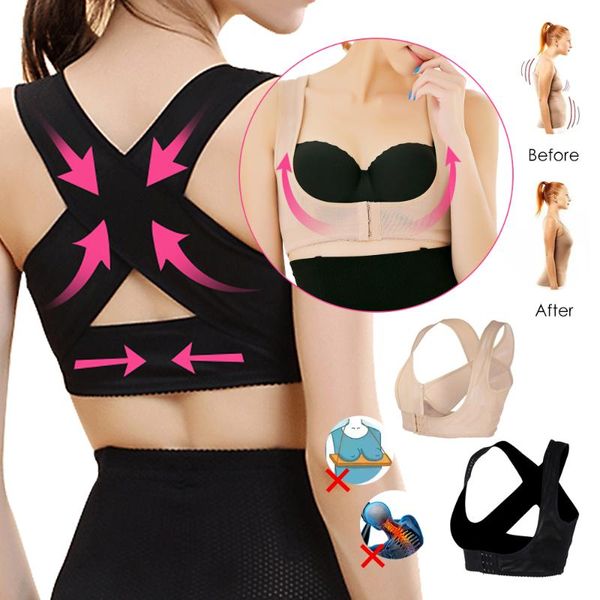 

women back corrector vest clavicle spine back shoulder lumbar brace support belt posture correction s/m/l/xl/xxl, Black;blue