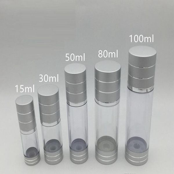 

15ml 30ml 50ml 80ml 100ml silver airless bottle cosmetic package vacuum pump lotion bottle travel pump case