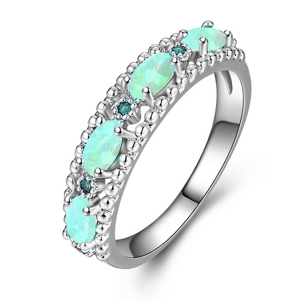 

wedding rings cute female green fire opal stone ring boho silver color band small oval round engagement for women, Slivery;golden