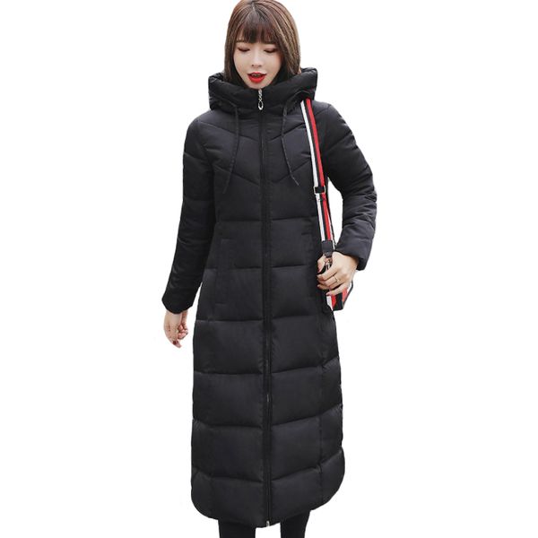 

women's down & parkas 2021 winter jacket x-long hooded slim female cold coat stand collar solid plus size cotton padded casual thick, Black