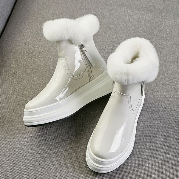 

mljuese 2020 women ankle boots cow leather winter plush warm round toe female snow boots party dress wedding size 40, Black