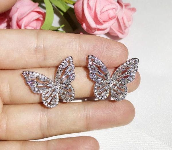 

women earrings creative cubic zirconia butterfly stud earrings elegant korean style sweety earrings for99, Golden;silver
