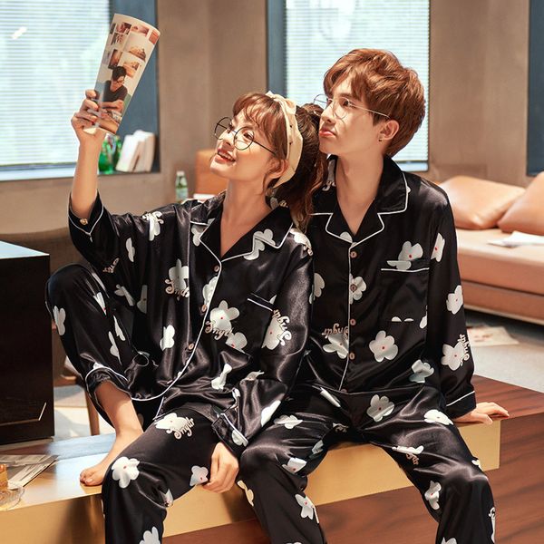 

men's sleepwear couple pajamas women's summer long sleeve homewear spring and autumn suit, Black;brown