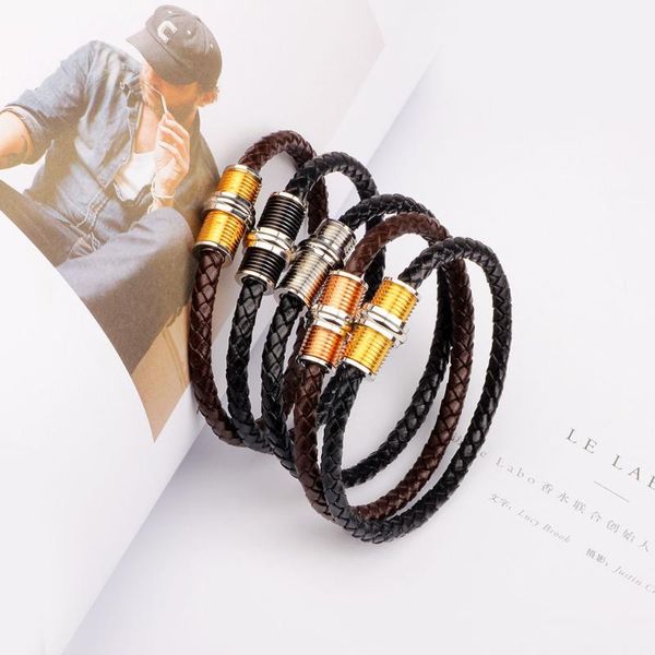 

подробнее стиль цвета кожаный браслет классический магнитная кнопка лакомство ручной braiede браслет женщины мужчины мода ювелирные изделия, Golden;silver