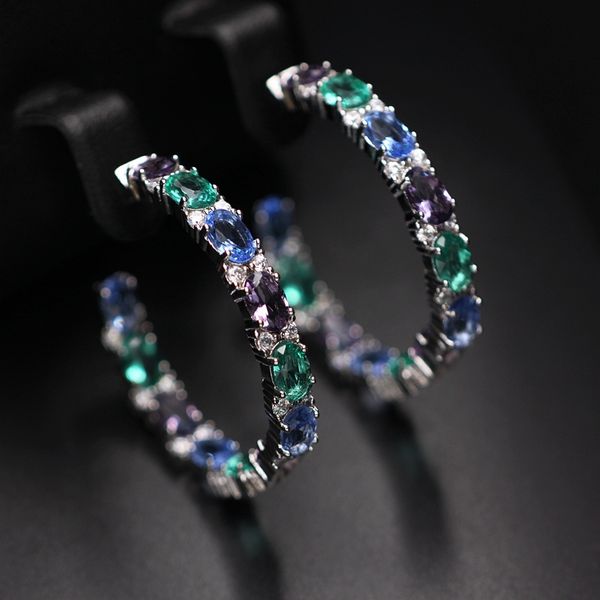

circle hoop earrings pave multi colorful cubic zirconia for women round shape clear crystal glass party earring fashion jewelry, Golden