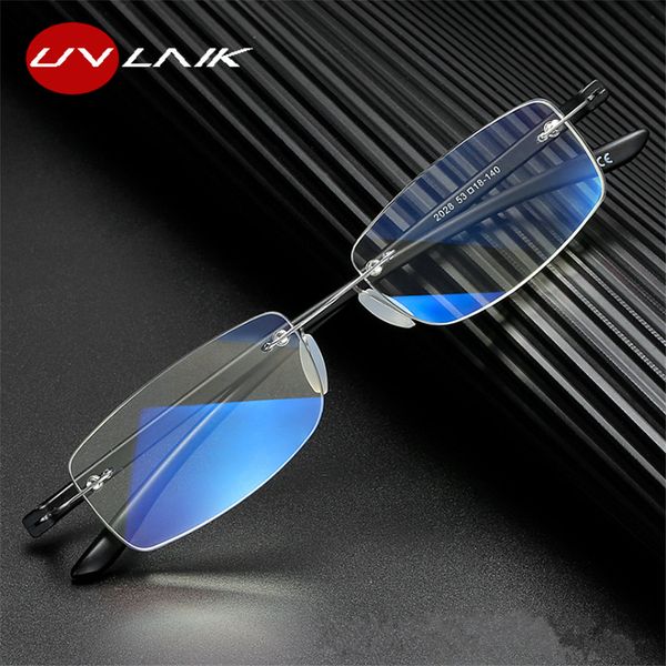

uvlaik men women anti blue light rilmless reading glasses alloy optical frameless transparent eyeglasses 1.0 1.5 2.0 2.5 3.0, White;black