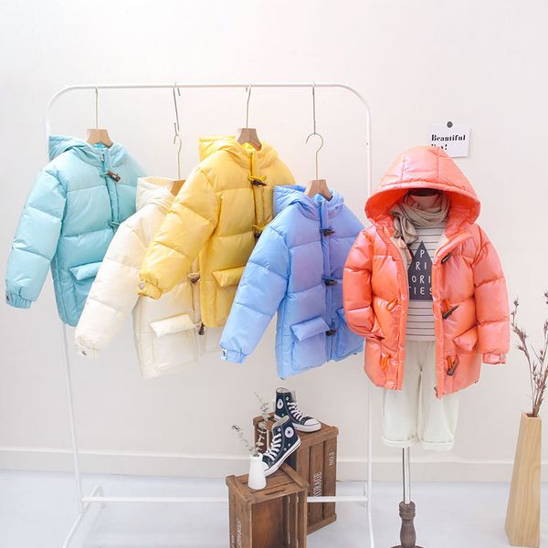 

2020 kids coat new children boys girls down jackets kids glossy thick coat solid color with hooded down coats kids clothing, Blue;gray