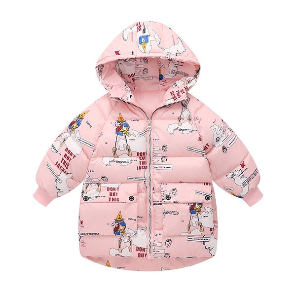 

new girls warm down jackets cotton jacket kids printed thick outerwear children clothing autumn winter baby girls hooded coats, Blue;gray