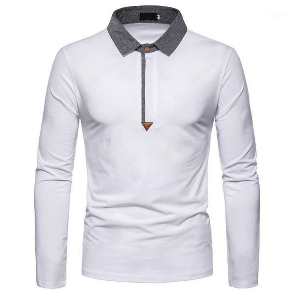 

polo fashion long sleeve spring autumn clothes homme casual breathable stitching placket clothes designer solid mens, White;black