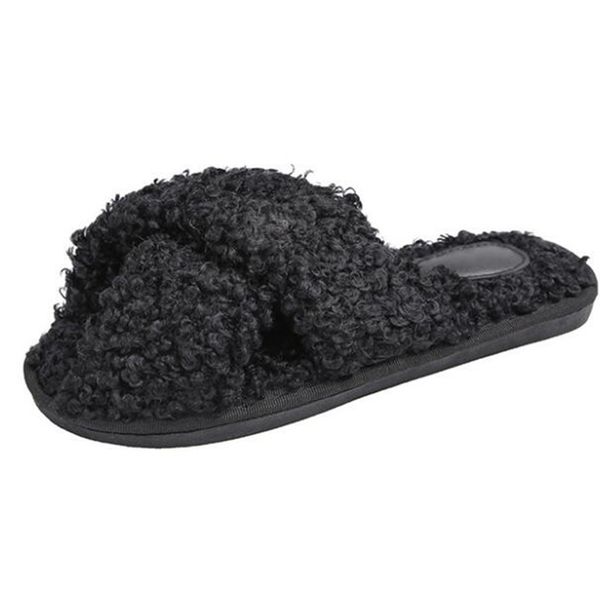 

new winter women slippers casual shoes women warm lamb wool insole autumn comfortable solid color flat slippers indoor y704, Black