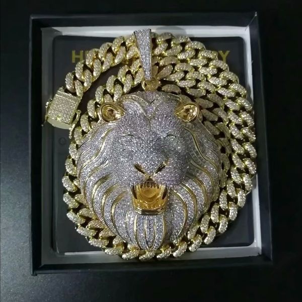 

mens jewelry hip hop iced out pendant luxury designer necklace bling diamond cuban link chain big pendants lion animal rapper accessories, Silver